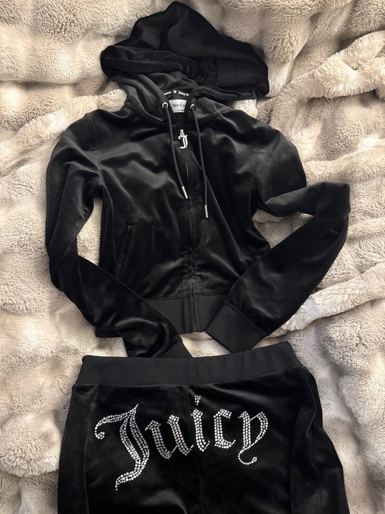 Juicy Couture Other - Juicy Couture Black Velour Rhinestone Logo Hoodie and Pant Set